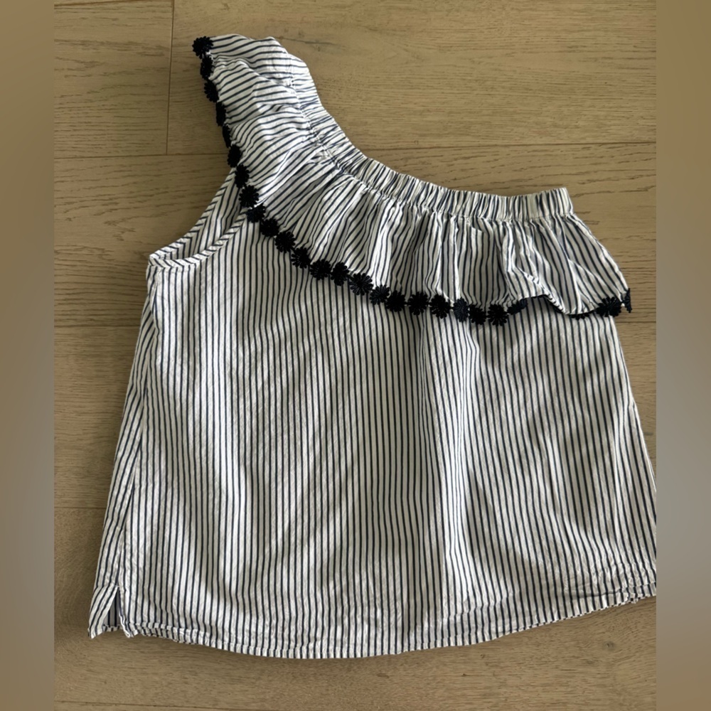 LOFT Striped One Shoulder Ruffle Top size small